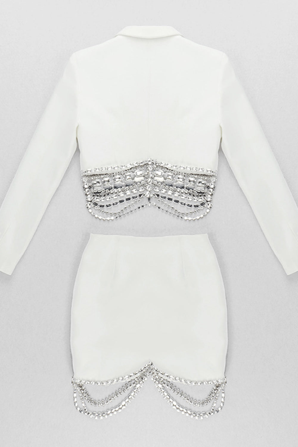Plunge Neck Rhinestone Tassel Blazer Set