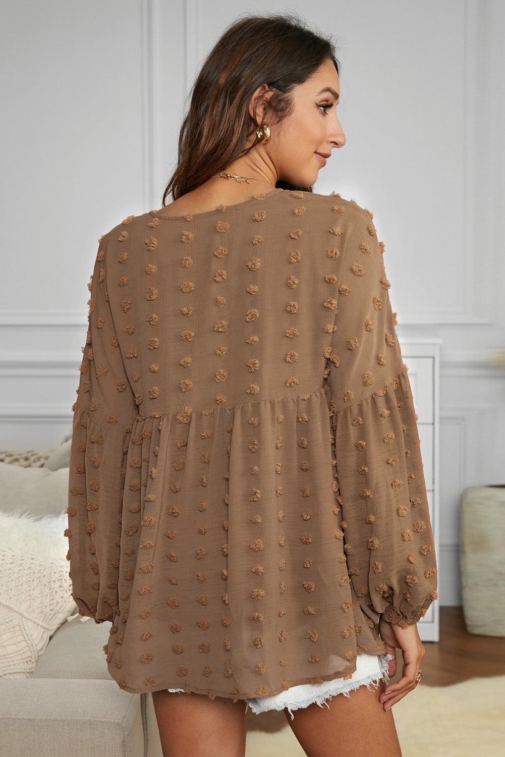 Drop Shoulder Swiss Dot Blouse