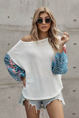 Contrast Floral Balloon Sleeve Blouse