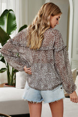 Printed Long Sleeve Ruffle Blouse