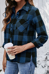 Plaid Button Up Pocket Blouse