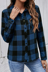 Plaid Button Up Pocket Blouse