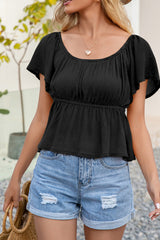 Ruffle Hem Bardot Blouse