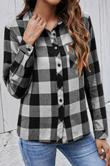 Plaid Button Up Pocket Blouse