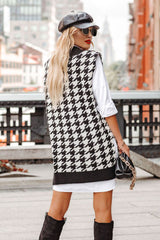 Houndstooth Ribbed Trim Sweater Vest Dress