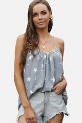 Star Print Pleated Tank Top