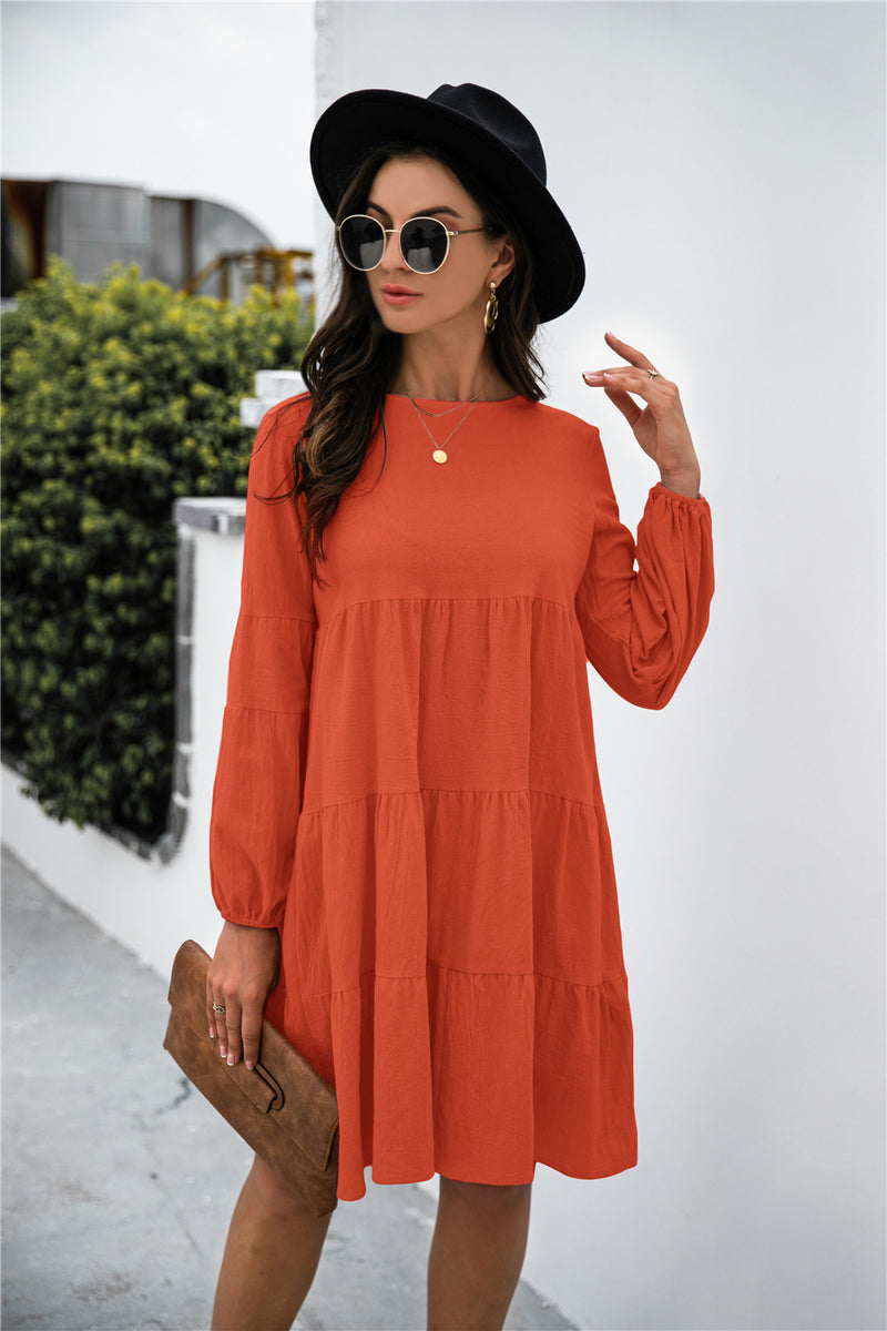 Puff Sleeve Tiered Swing Dress