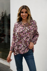 Floral Tie Neck Long Sleeve Blouse