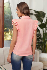 Sleeveless Button Closure Ruffled Shirt