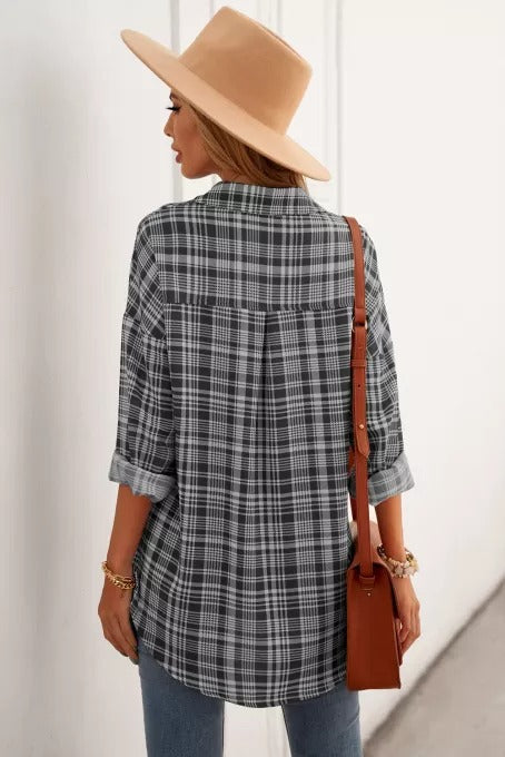 Plaid Print Drop Shoulder Button Down Shirt