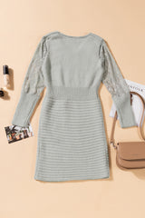 Lace Sleeve V-Neck Knit Dress