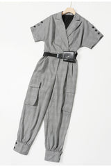 GAWQO Plaid Button Detail Cargo Pocket Jumpsuit