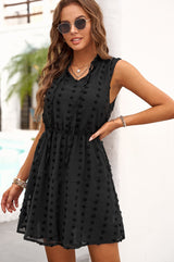 Split Neck Pom Pom Textured Flowy Dress