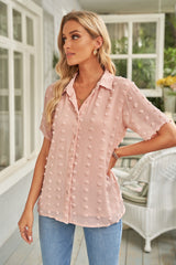 Swiss Dot Collar Short Sleeve Shirt