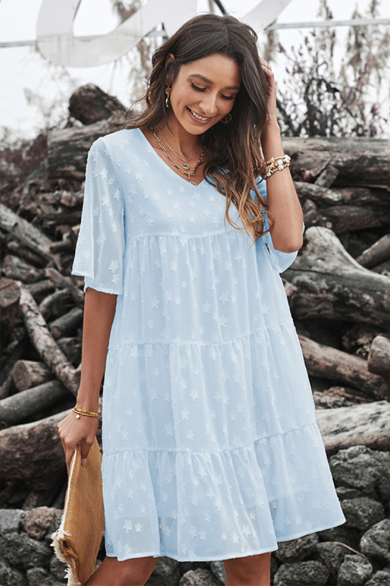 Star Flutter Sleeve Tiered Dress