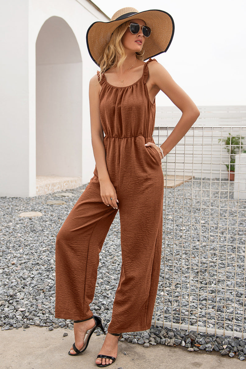 Ruffle Strap Wide Leg Jumpsuit