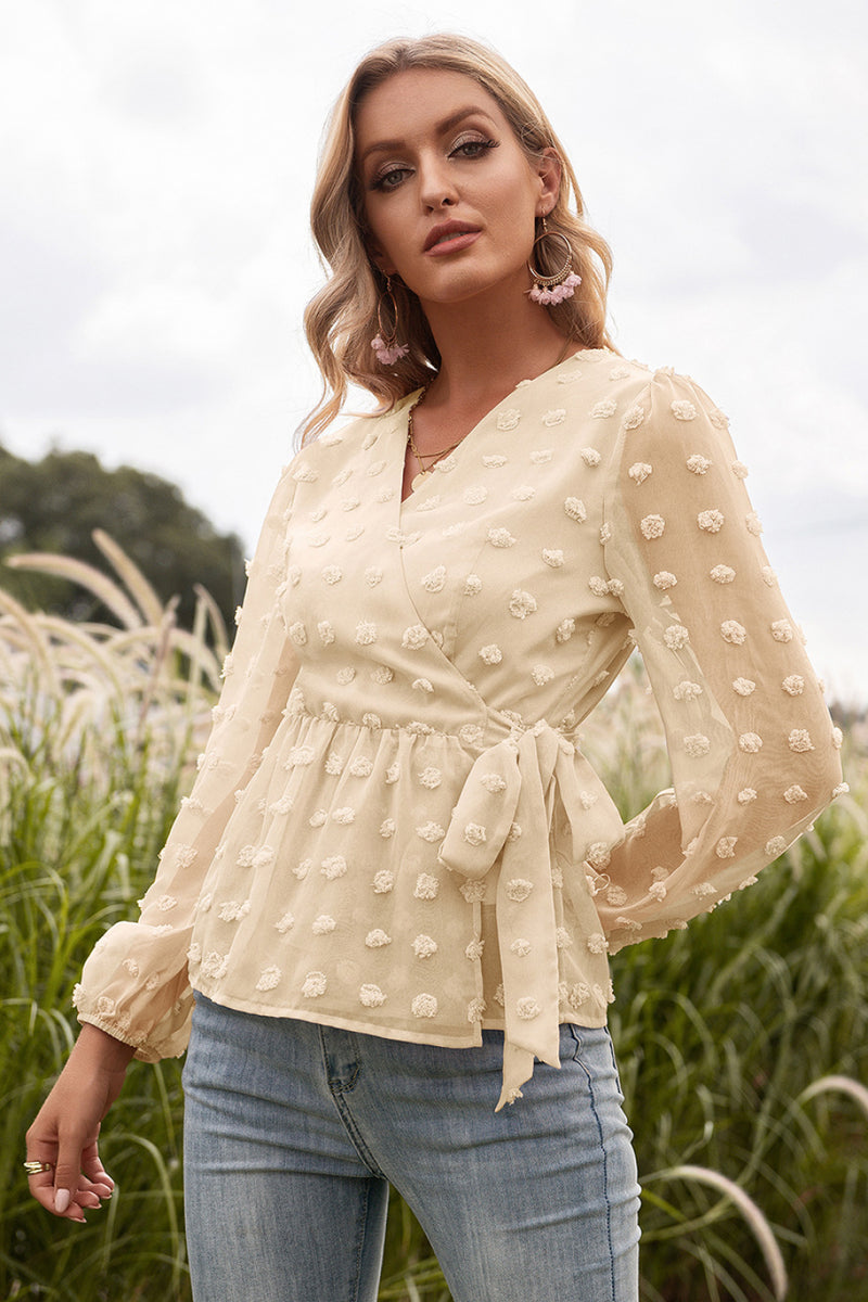 Swiss Dot Wrap Knot Blouse