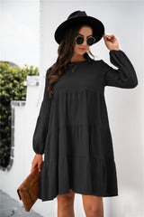 Puff Sleeve Tiered Swing Dress