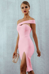 Solid Color Tight Slit Dress