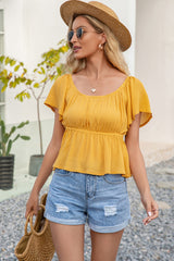 Ruffle Hem Bardot Blouse