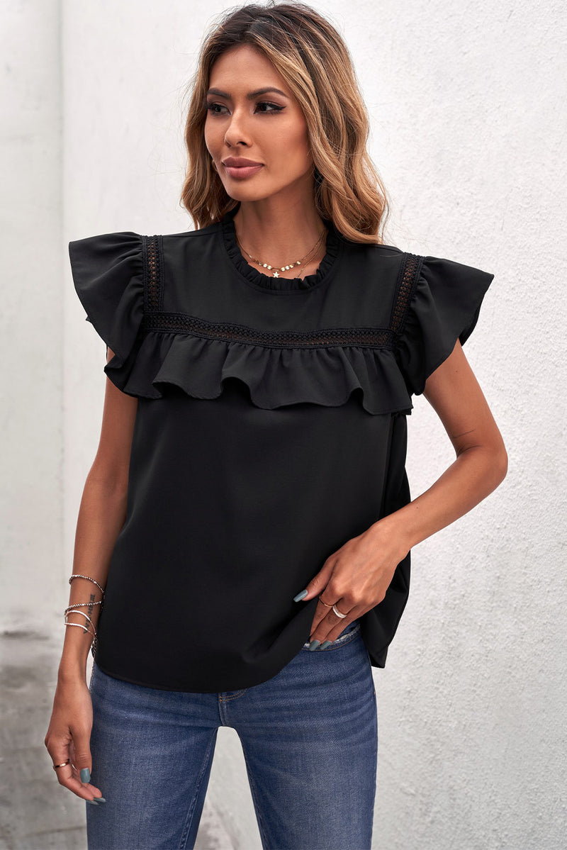 Ruffled Crewneck Sleeveless Blouse