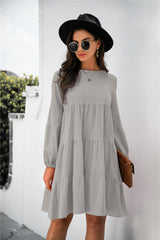 Puff Sleeve Tiered Swing Dress