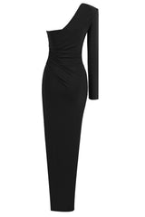 One Shoulder Asymmetrical Trim Bodycon Dress