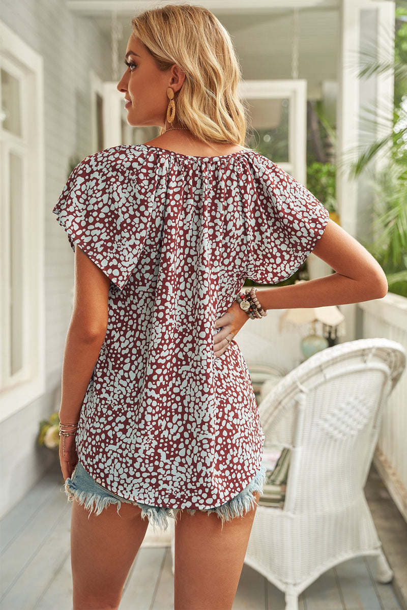 Fashion Print V-neck Fantasy Fluttering Blouse