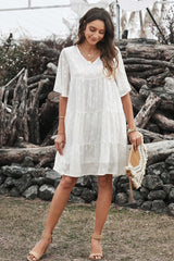 V-Neck Tiered Babydoll Lace Dress