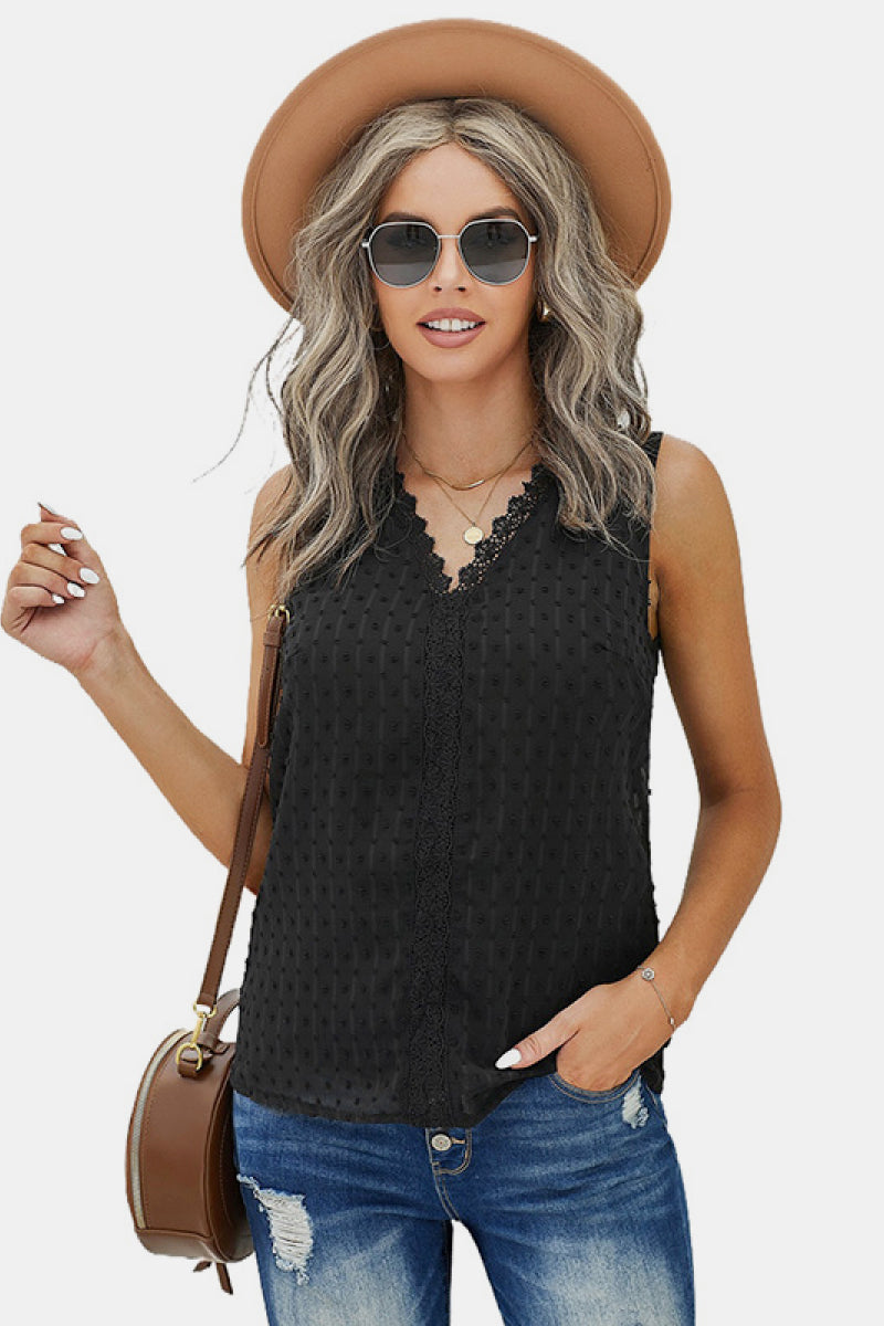 Lace V Neck Sleeveless Top