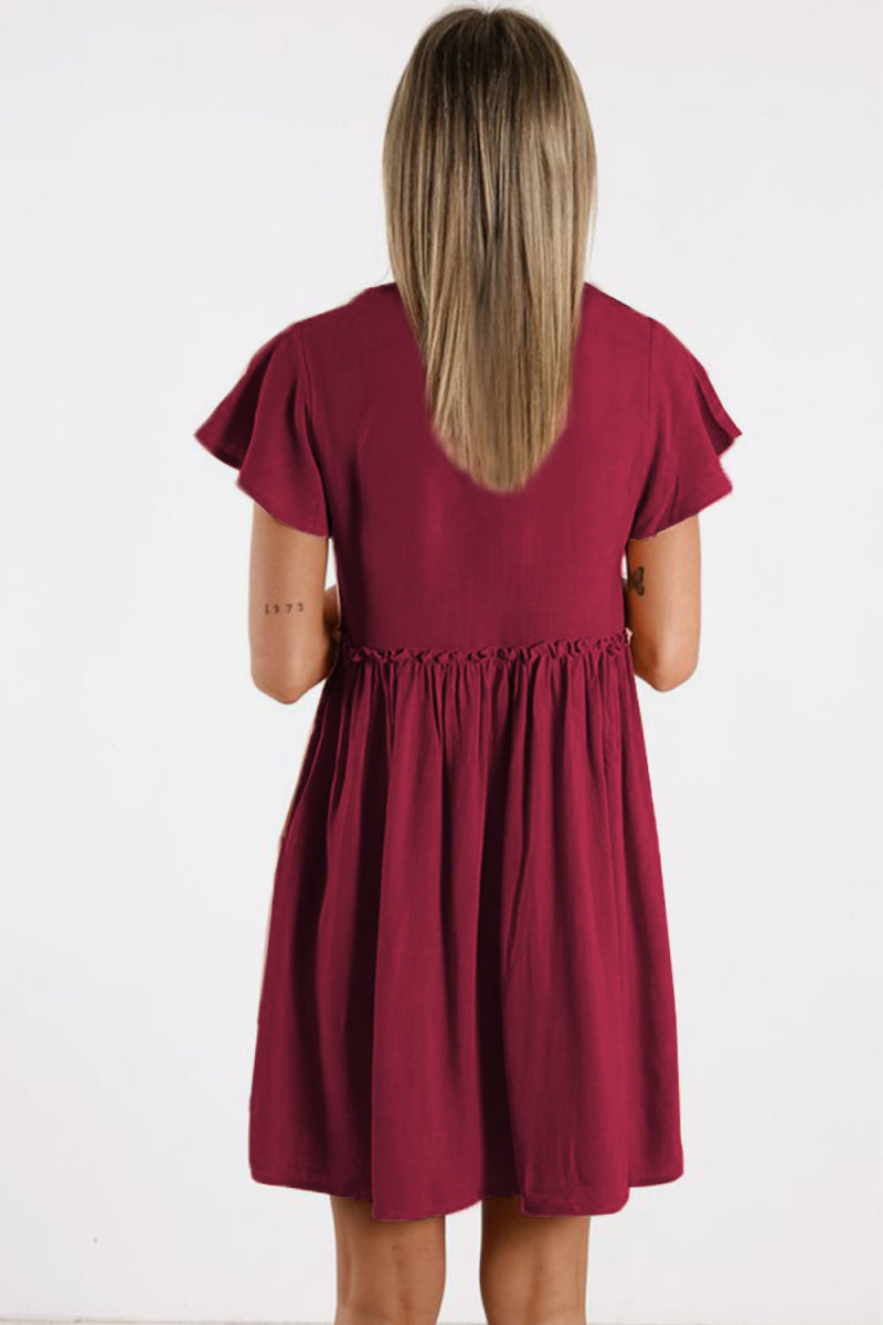 Buttoned Empire Waist Babydoll Dress