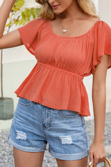 Ruffle Hem Bardot Blouse