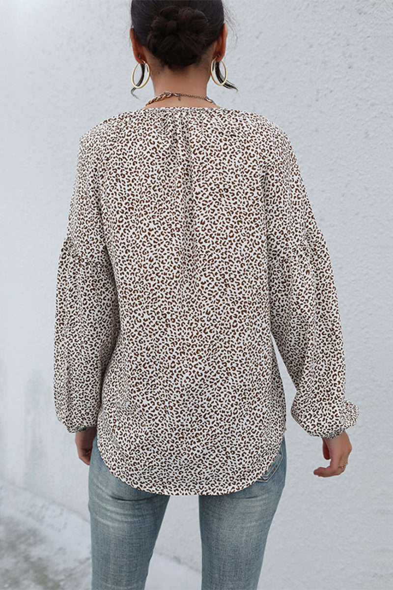 Leopard Print Tie Neck Blouse