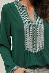 Front Embroidery Long Sleeves Blouse