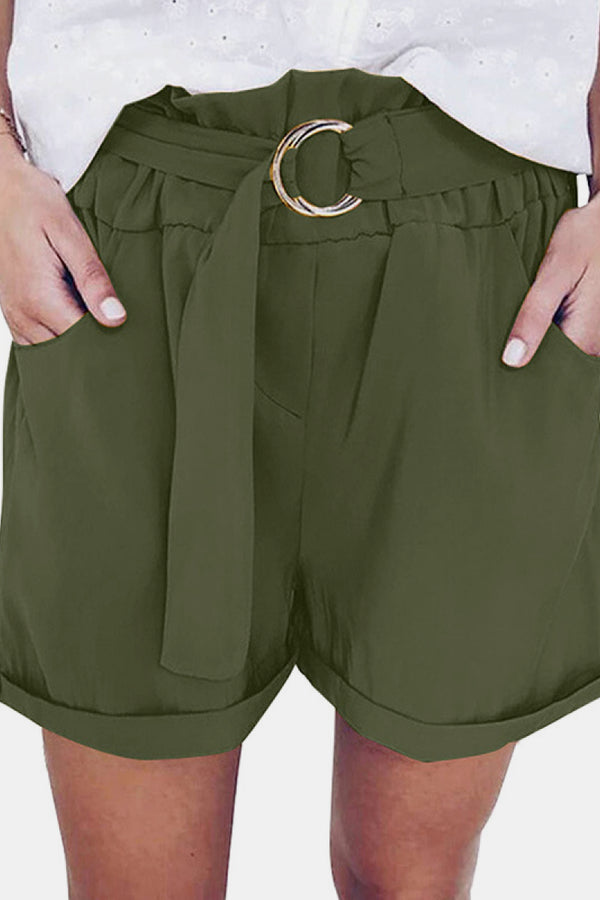 Tie Waist Ruffle Pocketed Shorts