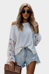 Contrast Floral Balloon Sleeve Blouse