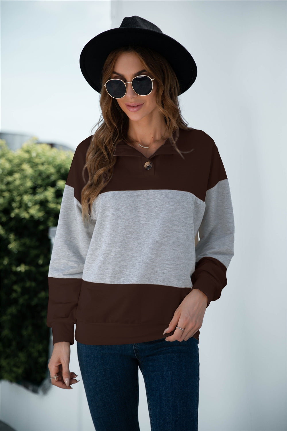 Colorblock Three Button Top