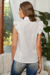 Sleeveless Button Closure Ruffled Shirt