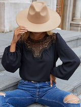 Lace Yoke Puff Sleeve Blouse