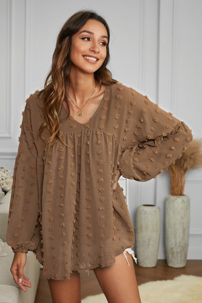 Drop Shoulder Swiss Dot Blouse