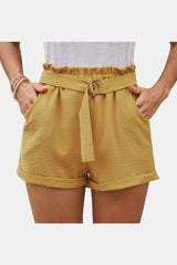 Tie Waist Ruffle Pocketed Shorts