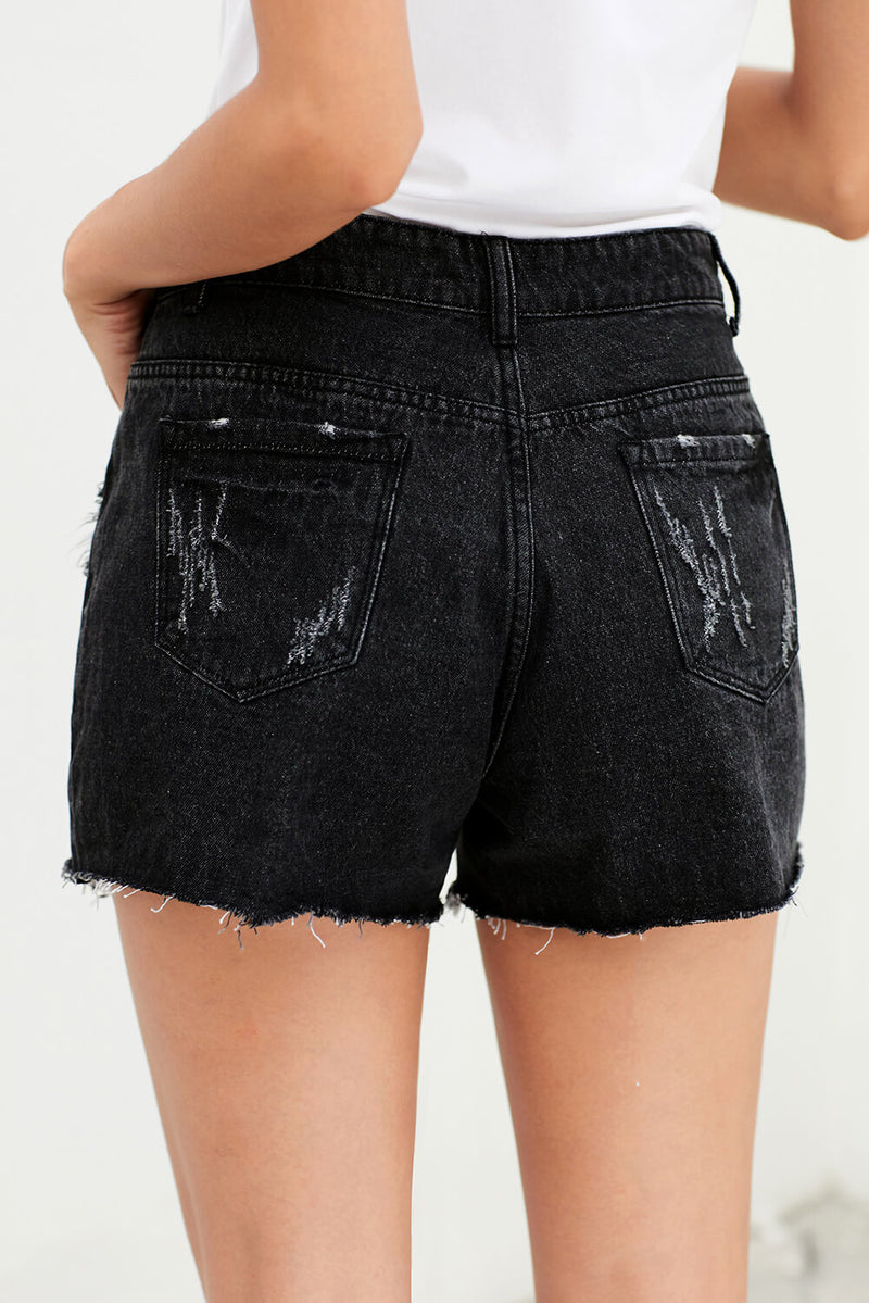 Button Fly Black Denim Shorts