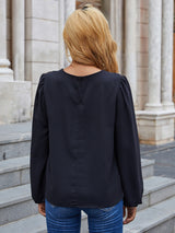 Lace Yoke Puff Sleeve Blouse