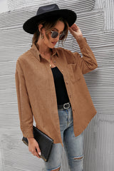 Button Front Drop Shoulder Corduroy Blouse