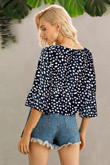 Cheetah Print Tie Hem Crop Blouse