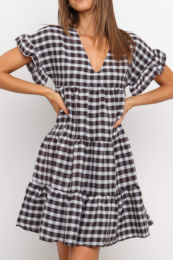 Ruffled Plaid Tiered Swing Dress