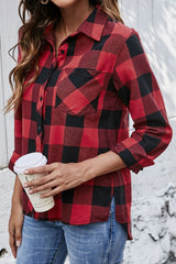 Plaid Button Up Pocket Blouse