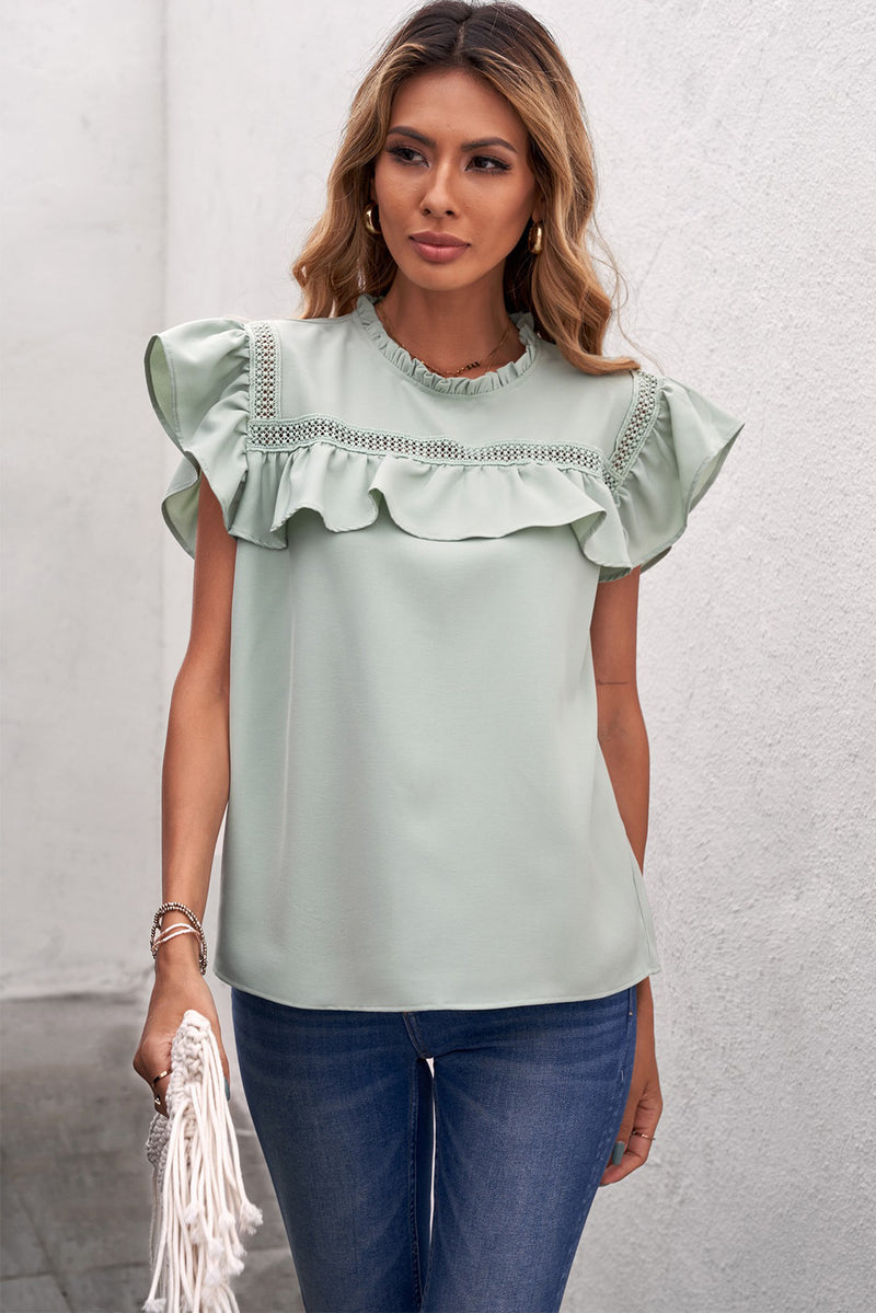 Ruffled Crewneck Sleeveless Blouse