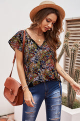 Fashion Print V-neck Fantasy Fluttering Blouse