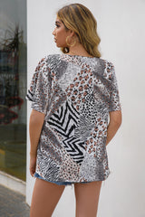 Mixed Animal Print V-Neck Tee